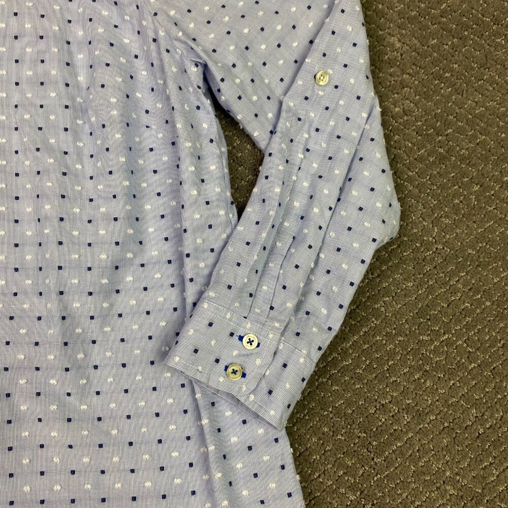 Talbots Plus Shirt Women's 1X Blue White Button Front Polka Dot Embroidered - Picture 3 of 14